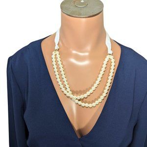 J.Crew Double Strand Faux Pearl Ribbon Tie Statement Necklace